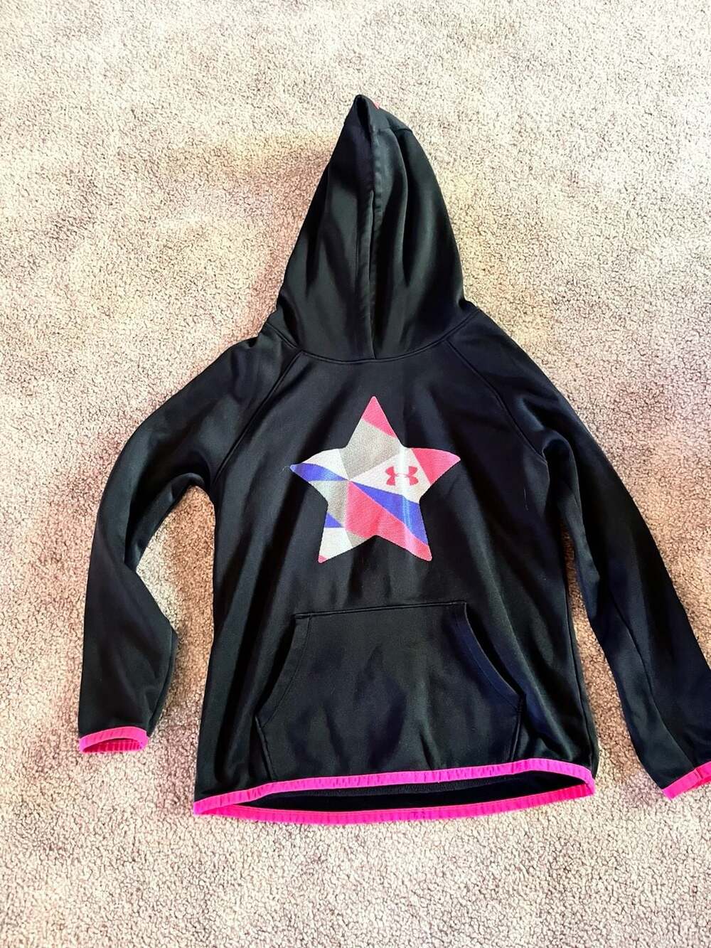 Under Armour ColdGear Hoodie Size YSM Black Pink Star
